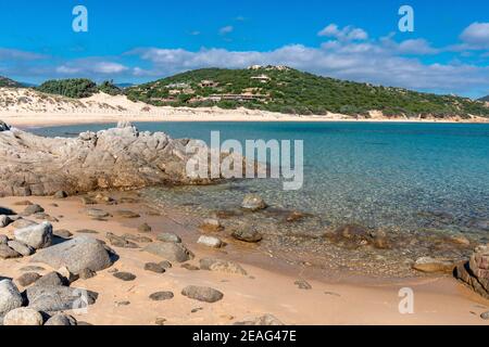 crystal clear water and white sand in Campana beach, Chia, Sardinia Stock Photo