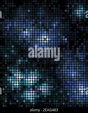 Abstract mosaic pattern of graduated blue circles in squares on a dark background in a random geometric vector pattern Stock Vector