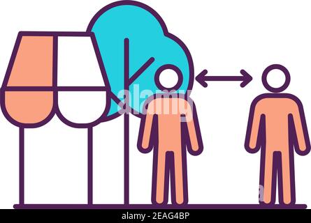 Social distancing outside shop RGB color icon Stock Vector