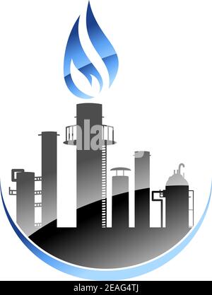 chemical plant refinery burning tower oil industry vector illustration ...