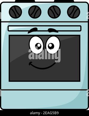 Cartoon kitchen appliance - a happy smiling freestanding electrical oven unit with big googly eyes isolated on white, vector illustration Stock Vector