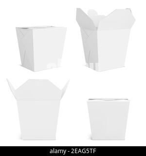 Download Wok Box Mockup Blank Take Away Food Container Empty Bag For Chinese Meal Noodles Or Fastfood Front And Corner View Paper Close And Open Realistic 3d Vector Mock Up Isolated On White