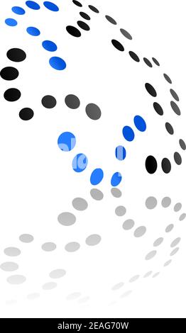 Abstract symbol showing an oblique curved perspective on a reflective white surface in black and blue Stock Vector
