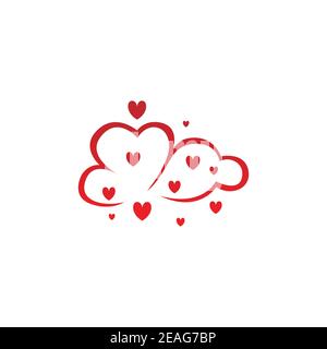 Red color creative cloud of love logo design illustration. Cloud with red heart shape represent a love concept design logo vector Stock Vector