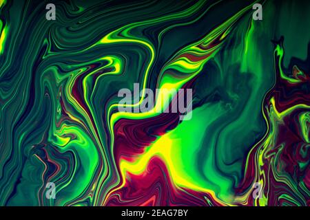 Dark multicolored enamel abstract background.Makeup concept.Beautiful stains of liquid nail laquers.Fluid art,pour painting technique.Good as digital Stock Photo