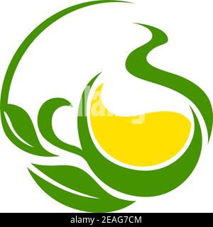 Conceptual icon or symbol with a green bio or eco design with swirling leaves cupping a yellow flower or pool of golden sunshine in a dynamic flowing Stock Vector