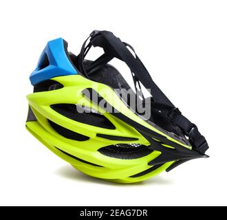 Multicolor bicycle helmet upside down. Isolated on white background. Stock Photo