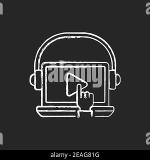 On-demand webinar chalk white icon on black background Stock Vector
