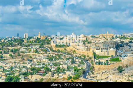 Aerial view of the Franciscan monastery of dormition in Jerusalem, Israel Stock Photo