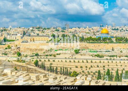 Jerusalem viewed from the mount of olives, Israel Stock Photo