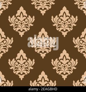 Seamless pattern with floral arabesques in repeat rows in brown and beige in square format for textile design Stock Vector