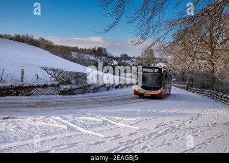 Rural bus service in north Northumberland, Borders Buses operating a Alexander Dennis Enviro 200 'SN69ZNF' Stock Photo