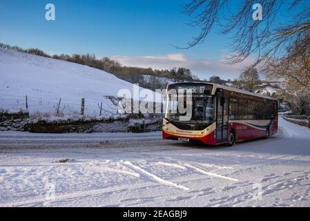 Rural bus service in north Northumberland, Borders Buses operating a Alexander Dennis Enviro 200 'SN69ZNF' Stock Photo