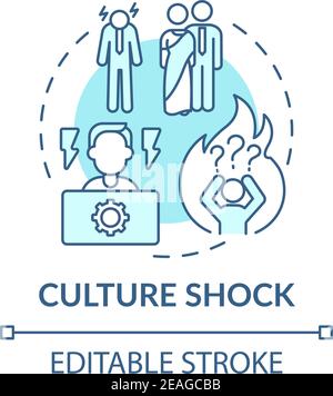 Entering new culture person has unpleasant sensations concept icon Stock Vector
