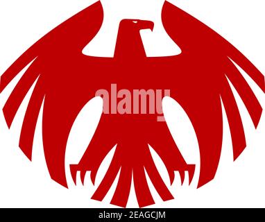 Fierce red eagle heraldic silhouette with outstretched claws and wings and its head turned to the right for heraldry design Stock Vector