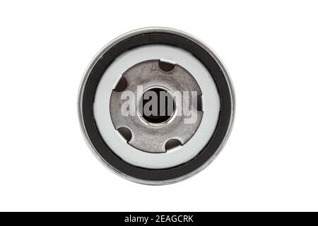 Car oil filter isolated on white background. Stock Photo