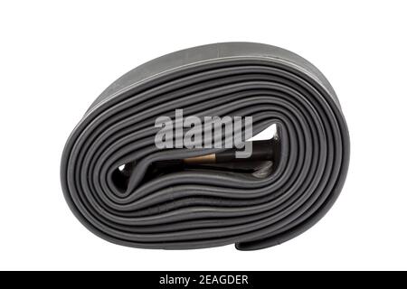 Bicycle rubber wheel camera isolated on white background. Stock Photo