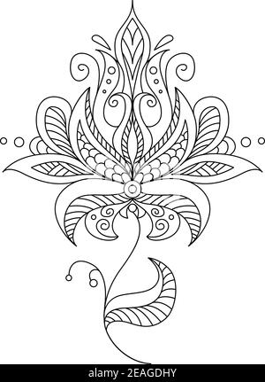 Pretty dainty ornate vintage floral motif in a black and white calligraphic outline, vector illustration Stock Vector