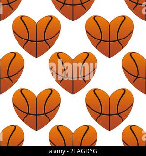 Basketball hearts in a seamless pattern in square format suitable for sports design Stock Vector