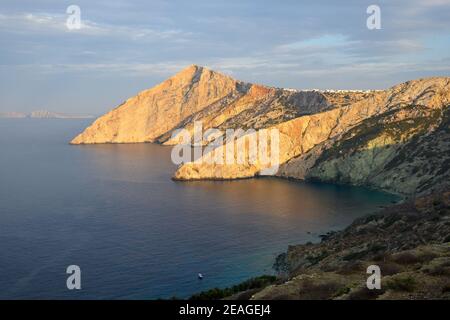 Amazing cliffs seen during sunset on the island of Folegandros. Cyclades, Greece Stock Photo