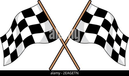 Two crossed black and white checkered flags used in motor sport to signal in the winner and all finishers at a race Stock Vector