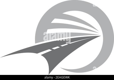 Stylized road with centre markings disappearing to infinity or a vanishing point within a circle depicting road travel and transport, vector icon in s Stock Vector