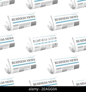 Seamless pattern of folded Business News newspaper arranged as a repeat motif in rows on a square format Stock Vector