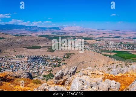 Aerial view of Hamam village from Mount Arbel in Israel Stock Photo