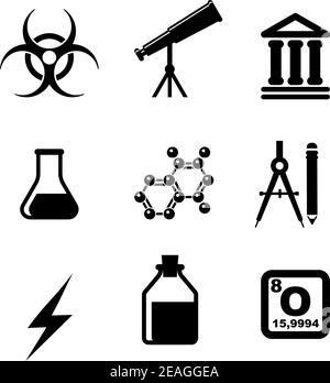 Science icons and symbols set isolated on white background Stock Vector