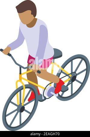 Afro american kid cycling icon. Isometric of afro american kid cycling vector icon for web design isolated on white background Stock Vector