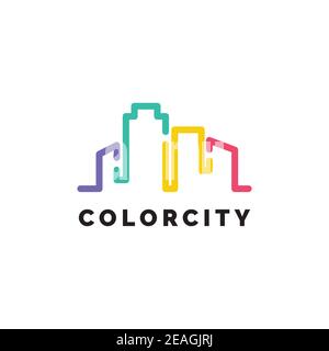 Color city illustration logo design vector template Stock Vector