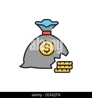 Torn bag of money line color icon. Sign for web page, mobile app, button, logo Stock Vector