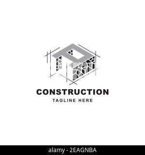 Construction logo with letter A shape symbol vector template. Initial A stone icon illustration Stock Vector
