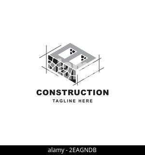 Construction logo with letter B shape symbol vector template. Initial B stone icon illustration Stock Vector