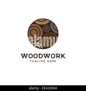 Wood log illustration design template. Wood work logo design vector. Stock Vector