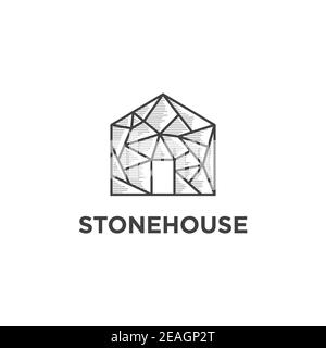 Stone house illustration logo design vector template Stock Vector