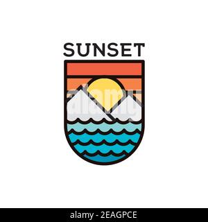 Mountain with sun illustration logo design vector template Stock Vector