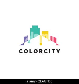 Color city illustration logo design vector template Stock Vector