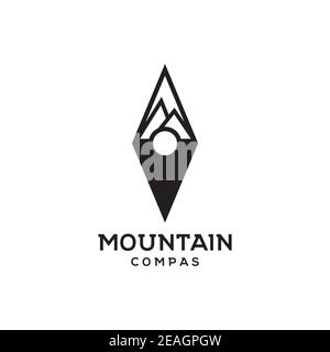 Mountain compass illustration logo design vector template Stock Vector