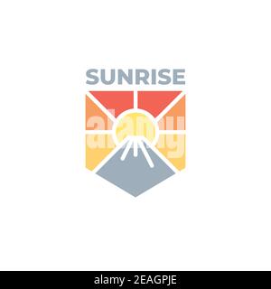 Sunrise with mountain illustration logo design vector template Stock Vector