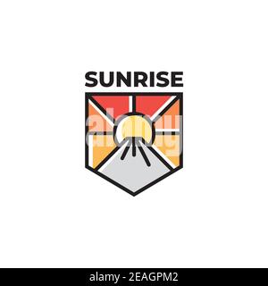Sunrise with mountain illustration logo design vector template Stock Vector