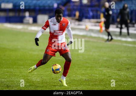 Sheffield, UK. 09th Feb, 2021. Nnamdi Ofoborh #28 of Wycombe Wanderers with the ball in Sheffield, UK on 2/9/2021. (Photo by Dean Williams/News Images/Sipa USA) Credit: Sipa USA/Alamy Live News Stock Photo