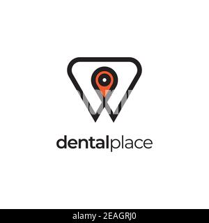 Dental place logo design symbol vector template. Dental with pin icon Stock Vector