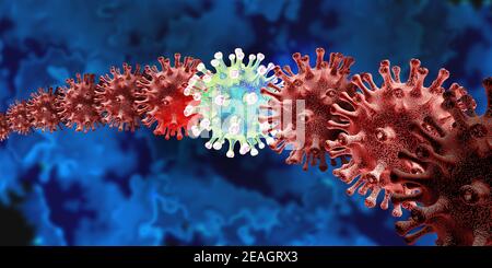 New variant and mutating virus concept and new coronavirus b.1.1.7 outbreak or covid-19 viral cell mutation and influenza background as dangerous flu Stock Photo