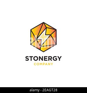 Stone energy illustration logo design vector template. Stone with thunder symbol Stock Vector