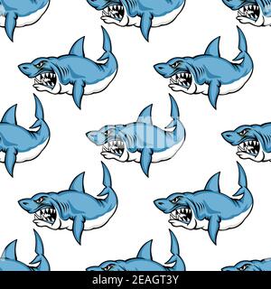 Fierce predatory swimming shark baring its teeth in a seamless repeat pattern in square format suitable for a nautical themed wallpaper or fabric Stock Vector