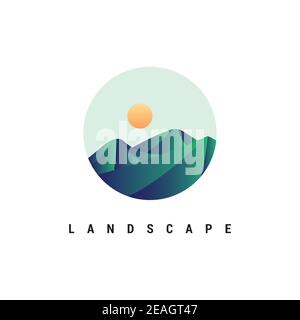 Mountain with sunrise illustration logo design vector template Stock Vector