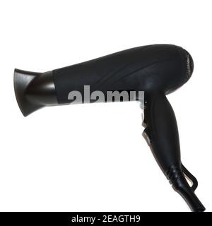 Black air dryer for drying hair isolated on white background Stock Photo
