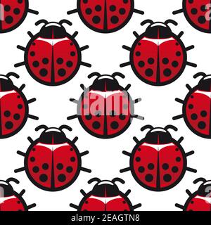 Seamless background pattern of cartoon red and black spotted ladybugs or ladybirds in square format Stock Vector