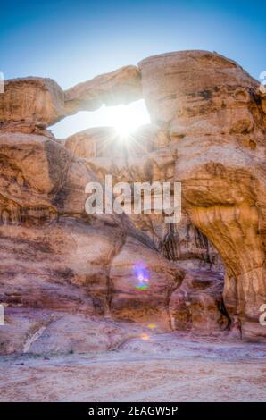 Burdah rock bridge at Wadi Rum, Jordan Stock Photo